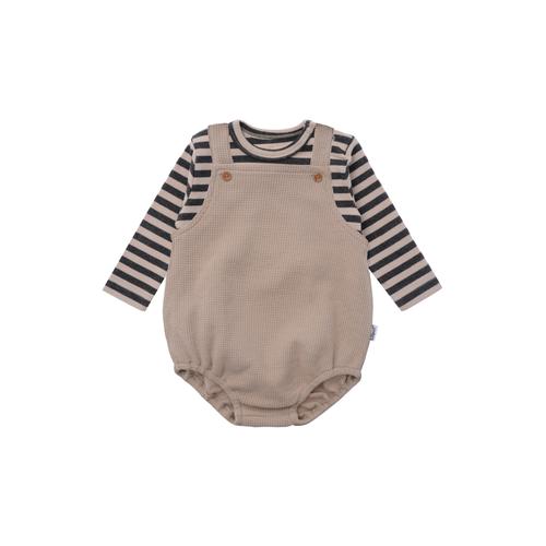 Strampler LILIPUT Gr. 74/80, EURO-Größen, grau (grau-beige) Baby Overalls bestehend aus Latzshorts und Langarmshirt