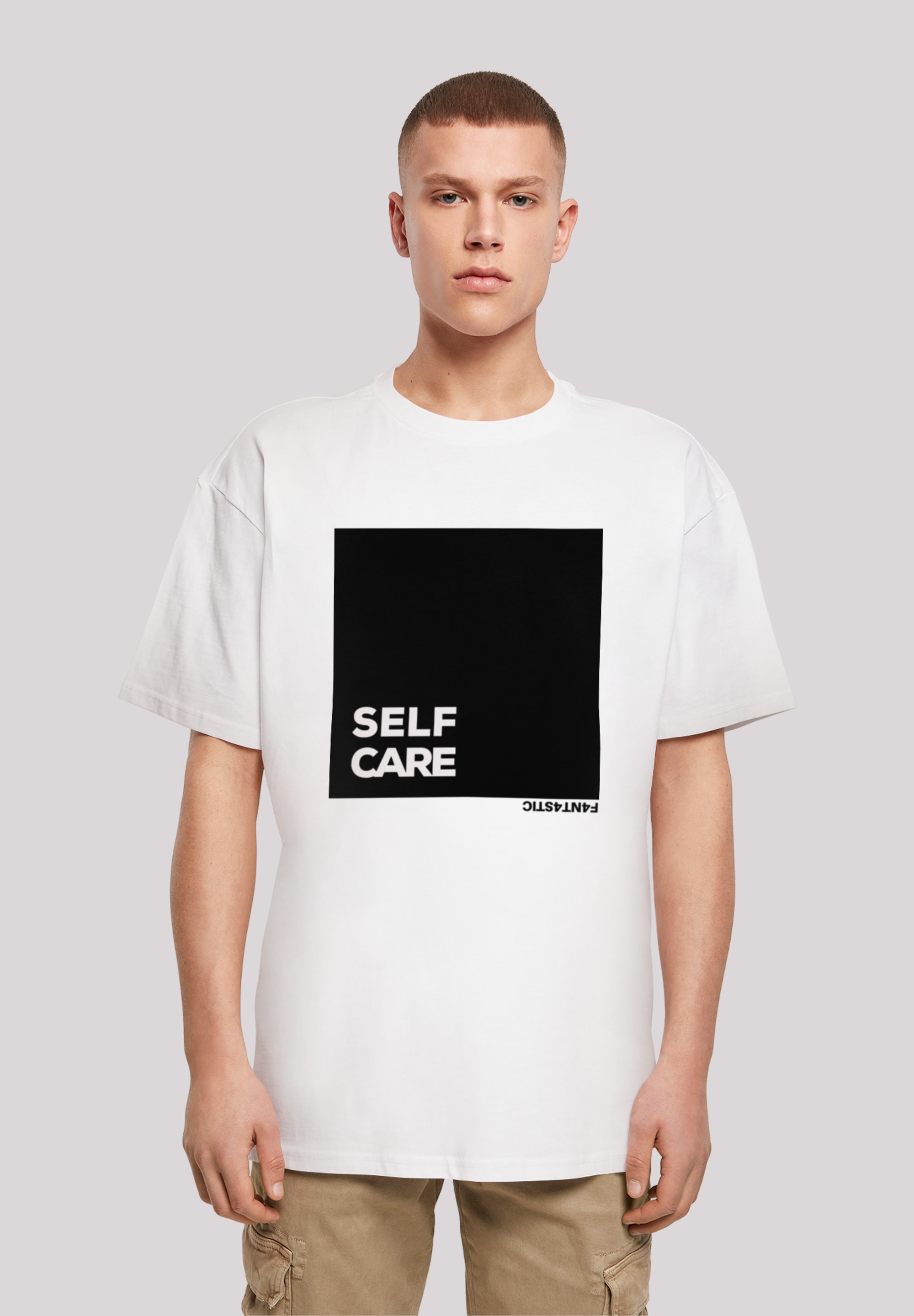 T-Shirt F4NT4STIC "SELF CARE OVERSIZE TEE", Herren, Gr. XL, weiß, Obermaterial: 100% Baumwolle, oversize, Rundhals, ohne Bündchen, Shirts, Print Image