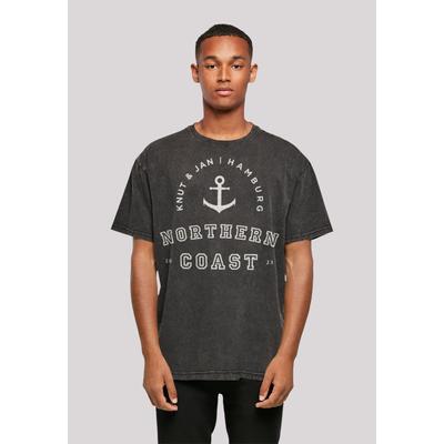 T-Shirt F4NT4STIC "Northern Coast Nordsee Knut & Jan Hamburg", Herren, Gr. M, schwarz, Obermaterial: 100% Baumwolle, casual, oversize, Rundhals, Kurzarm ohne Bündchen, Shirts, Print Image