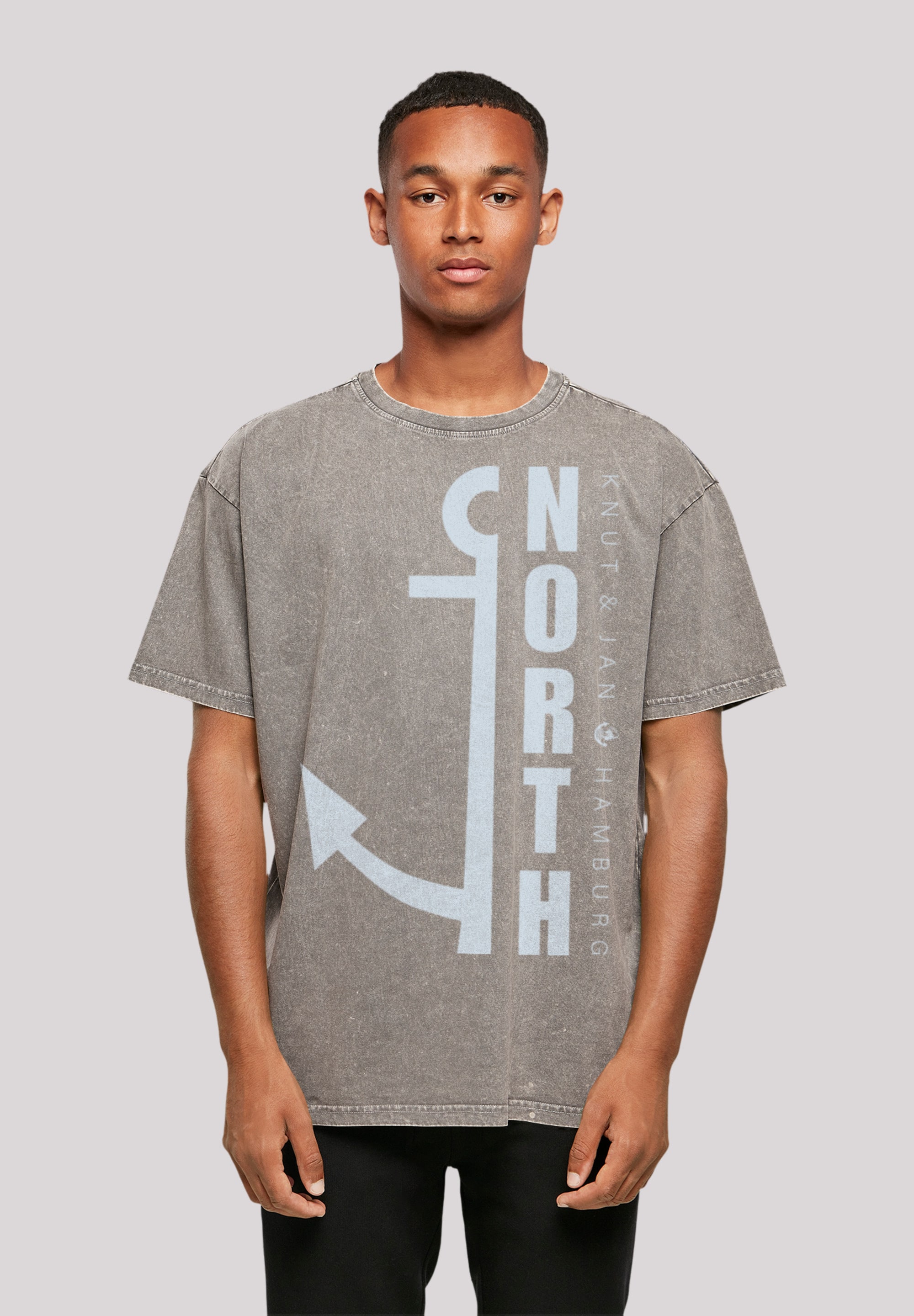 T-Shirt F4NT4STIC "North Anker Knut & Jan Hamburg Blau", Herren, Gr. XXL, grau (asphalt), Obermaterial: 100% Baumwolle, oversize, Rundhals, ohne Bündchen, Shirts, Print Image