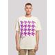 T-Shirt F4NT4STIC "Hahnentritt Pink", Herren, Gr. XS, beige (sand), Obermaterial: 100% Baumwolle, casual, oversize, Rundhals, Kurzarm ohne Bündchen, Shirts, Print