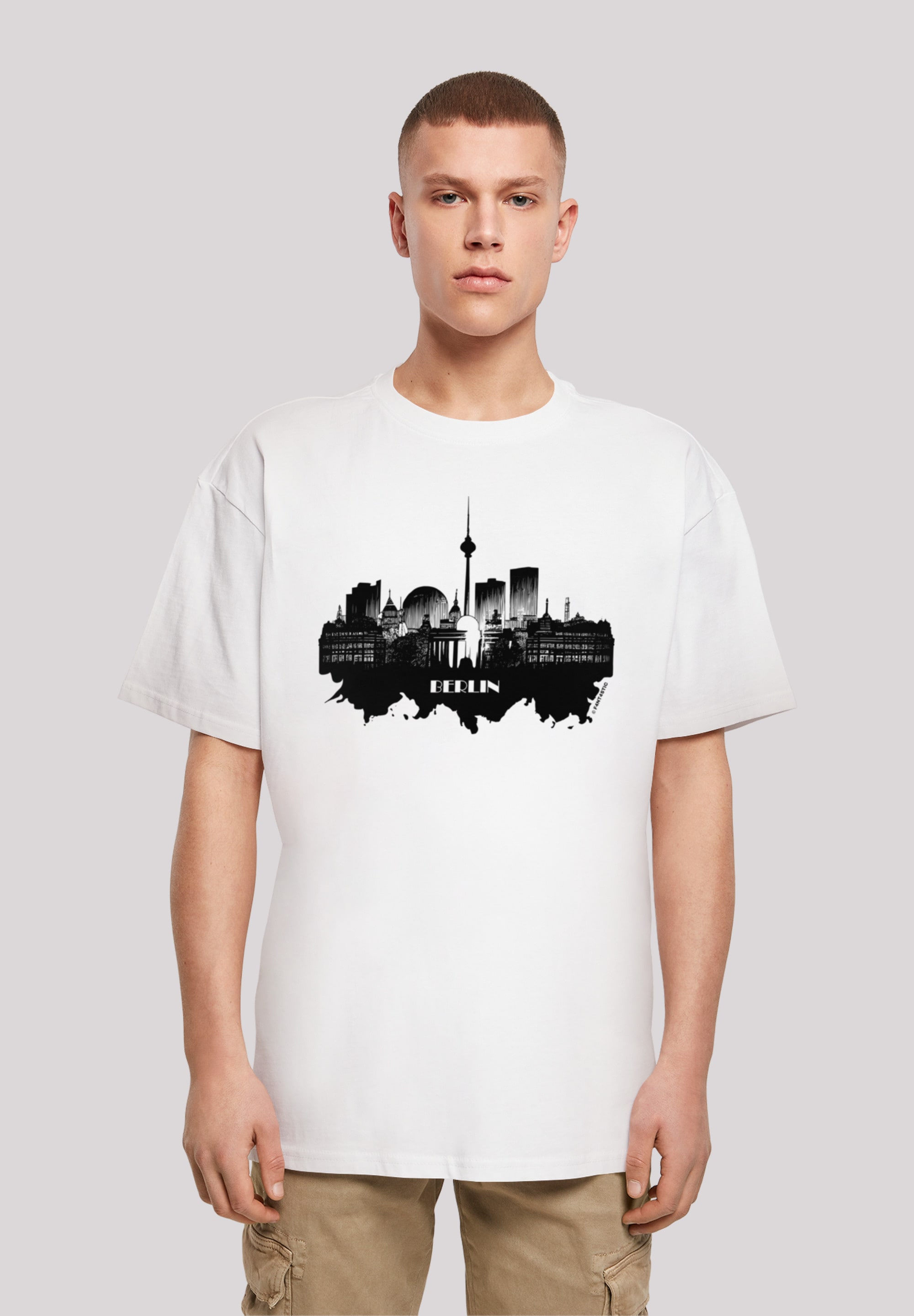 T-Shirt F4NT4STIC "Cities Collection - Berlin skyline", Herren, Gr. S, weiß, Obermaterial: 100% Baumwolle, oversize, Rundhals, ohne Bündchen, Shirts, Print Image