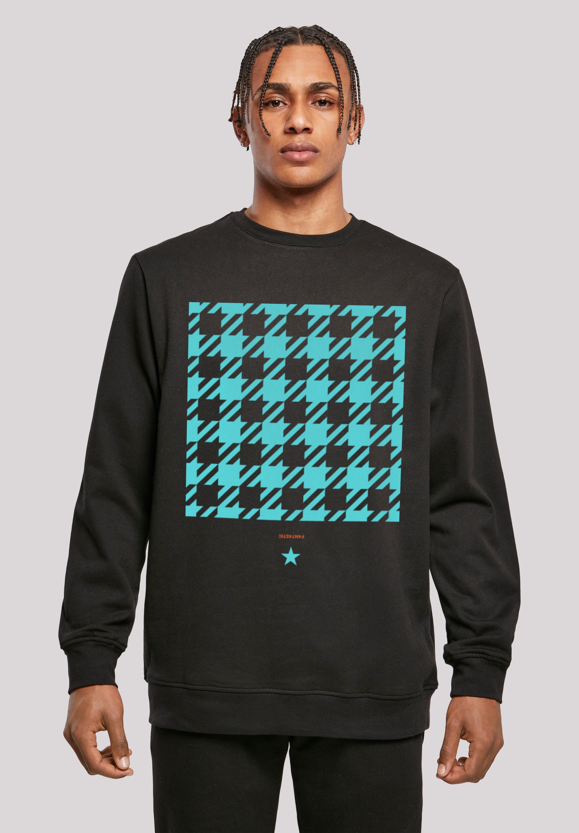 Kapuzenpullover F4NT4STIC "Hahnentritt Karo blau", Herren, Gr. 4XL, schwarz, Obermaterial: 50% Baumwolle, 50% Polyester, relaxed fit, Rundhals, Pullover, Print Image