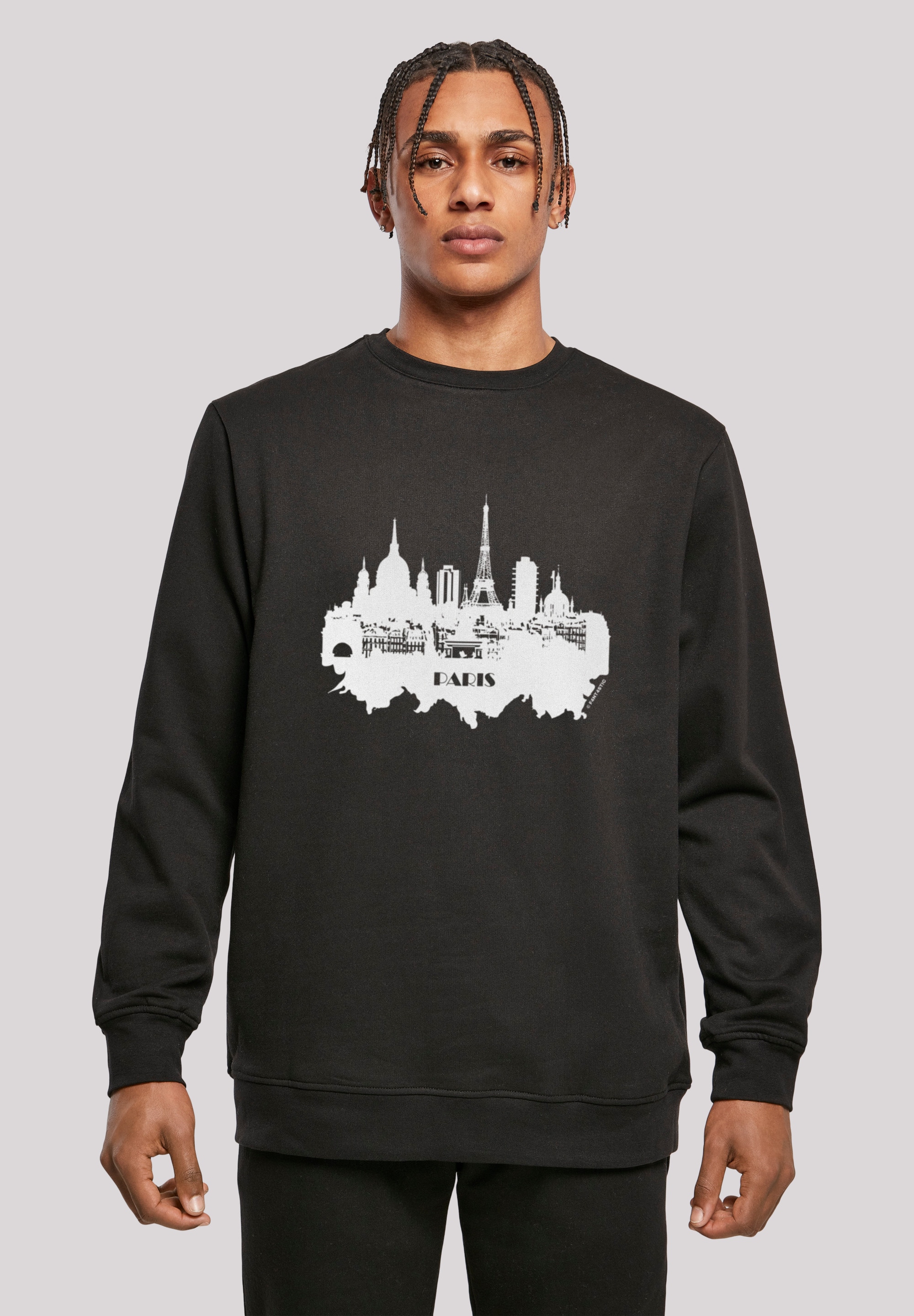Kapuzenpullover F4NT4STIC "PARIS SKYLINE CREW", Herren, Gr. M, schwarz, Obermaterial: 50% Baumwolle, 50% Polyester, relaxed fit, Rundhals, Pullover, Print Image