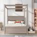 Wood Canopy Bed with Two Drawers, Full Size Canopy Platform Bed with Support Slats .No Box Spring Needed, Brushed Light Brown