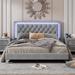 Queen Size LED Upholstered Bed with Crystal Tufted Headboard