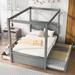 Modern Full Size Canopy Platform Bed with Support Slats Wood Canopy Bed with Trundle Bed and 2 Drawers No Box Spring Needed