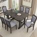 Spacious Trestle Dining Table Set, Bistro Set with 4 Upholstered Side Chair and 2 Arm Chair Set for Kitchen Pub and Bistro