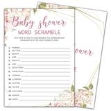 Baby Shower Word Scramble Baby Shower Games Blush Pink Floral Themed -30 Game Card and 1 Answer Card Set Baby Gender Reveal Party Game Baby Shower Party Decorations -004-008