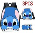 Fashion Cute Stitch Backpack Shoulder Bag Stitch Pencil Case Student School Bag Stitch Diagonal Bag for Student Boys Girls Kids Christmas Gift 3 PCS (#10)