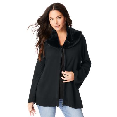 Plus Size Women's Faux-Fur Collar Cardigan. by Roaman's in Black (Size 26/28)