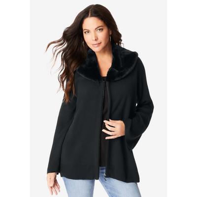 Plus Size Women's Faux Fur Collar Cardigan Sweater. by Roaman's in Black (Size 26/28)