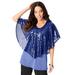 Plus Size Women's Ultrasmooth® Fabric Sequin Popover Tee. by Roaman's in Ultra Blue (Size 26/28)