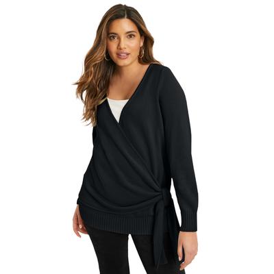 Plus Size Women's Wrap-Front Cardigan by June+Vie in Black (Size 18/20)