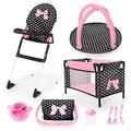 Bayer Design 61760AB Doll highchair, Bed, Play Arch, Bag, Accessories, Black, Pink