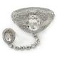 Statement Chunky Crystal Hinged Bangle with Oval Crystal Ring Attached/Rhodium Plated /18cm Length/Ring Size 7/8