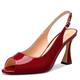 Saekcted Womens Mid Heel Peep Toe Pumps Court Shoe Sandals Ankle Strap Slingback Slip-on Buckle Prom Cute Dress Patent Leather Summer 8.5 CM Heels Burgundy Red 4.5 UK