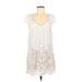 New Romantics Casual Dress - Shift V Neck Short sleeves: White Print Dresses - Women's Size 8
