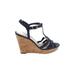 Jessica Simpson Wedges: Blue Solid Shoes - Women's Size 7 1/2 - Open Toe
