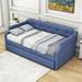 Red Barrel Studio® Brisais Twin Daybed w/ Trundle Upholstered/Linen in Blue | 30 H x 42 W x 80 D in | Wayfair EB5FC61A8BB04775A088AA137F140709