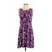 Croft & Barrow Casual Dress - A-Line Scoop Neck Sleeveless: Purple Floral Dresses - Women's Size X-Small Petite