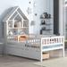Twin Size Creativity House Bed, House-Shaped Headboard Bed with Storage Shelf with Fence Guardrails Design and Drawers