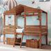Twin Size Low Loft Bed Wood Creativity House Bed with Two Storage Drawers with Featuring Roof and Two Front Windows Design