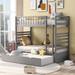 Twin Size Bunk Beds Wood Bed with Twin Size Trundle Bed and Movable Trundle Bed, Full-Length Guardrail Top Bunk for Kids Teens