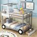 Twin over Twin Car-Shaped Bunk Bed Solid Construction Car Bed with Wheels, Drawers and Shelves, Full-Length Guardrail Top Bunk