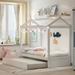 Platform Bed Wood Frame Creativity House Shape Floor Bed with Trundle Bed and Roof Design for Kids Teens