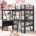 Full Size Loft Bed Metal Bed with 4 Layers of Shelves and L-Shaped Desk with a Set of Sockets, USB Ports & Wireless Charging