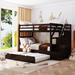 Twin-Over-Twin Bunk Bed Wood Frame Bed with Twin Size Trundle Bed and 3 Storage Stairs, Full-Length Guardrail Top Bunk