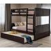 Full over Full Bunk Bed Wooden Frame Bed with Twin Size Trundle Bed and Built-In Ladder, Full-Length Guardrail Top Bed