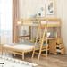 Twin over Full Bunk Bed with Built-In Desk and Three Storage Drawers & Wood Separate Bed Design, Full-Length Guardrail