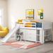 Low Twin Size Loft Bed Wood Frame Bed with Storage Cabinets, Shelves and Slide, Full-Length Guardrail Top Bunk for Kids Teens