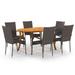 moobody 7 Piece Patio Dining Set Acacia Wood Garden Table and 6 Dining Chairs Brown Poly Rattan Steel Frame for Garden Backyard Balcony Lawn