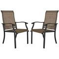Dining Chairs Set of 2 Indoor Outdoor Patio Chairs with Arms Iron Textilene Chairs for Lawn Black with Speckles Brown