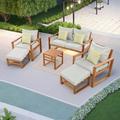 Outdoor Patio Wood 6-Piece Conversation Set Sectional Garden Seating Groups Chat Set with Ottomans and Cushions for Backyard Poolside Balcony Grey