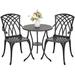 3 Piece Patio Bistro Table Set Cast Aluminum Outdoor Patio Bistro Set Weather Resistant Chairs Table with Umbrella Hole for Yard Balcony Black with Golden Powder