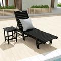 Polytrends Laguna Armless Poly Eco-Friendly Weather-Resistant Chaise with Side Table (2-Piece Set) Black