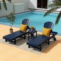 Polytrends Laguna All Weather Poly Pool Outdoor Chaise Lounge Set - with Square Side Table (3-Piece) Navy Blue