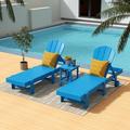 Polytrends Laguna All Weather Poly Pool Outdoor Chaise Lounge Set - with Square Side Table (3-Piece) Pacific Blue