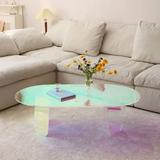 CozyHom Indoor Acrylic Coffee Table Furniture 47.2â€� Large Iridescent Table With Pvc Mat Modern Lucite Coffee Table For Living Room Office Shop Decor Oval Coffee Table Iridescent