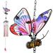 Sarzi Butterfly Wind Chimes 27.5 H Iron Stained Glass Butterfly Wind Chimes Gifts for Mom Outdoor/Indoor Wind Chimes for Home Garden Window Pink