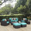 Modway Convene 8 Piece Outdoor Patio Sectional Set in Espresso Turquoise
