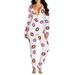 Women Sexy Butt Button Back Flap Jumpsuit V Neck Long Sleeve One Piece Pajamas Sexy Bodycon Rompers Onesies Clubwear