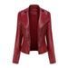Ladies Leather Jacket Women s Slim Leather Stand Collar Zip Motorcycle Suit Belt Coat Jacket Tops Reduced Price and Clearance Sale Long Sleeve Shirts for Women Ladies Tops and Blouses