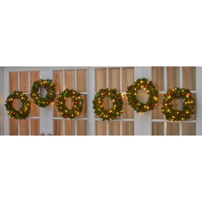 18" Pre-Lit Arrow-Tip Wreaths, Set of 6 by BrylaneHome in Ornaments