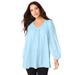 Plus Size Women's Lace and Georgette Rhinestone Top. by Roaman's in Ice Blue (Size 22 W)