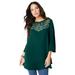 Plus Size Women's Flare-Sleeve Embellished Georgette Top. by Roaman's in Emerald Green (Size 30 W)